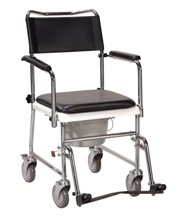 Portable Upholstered Wheeled Drop Arm Bedside Commode